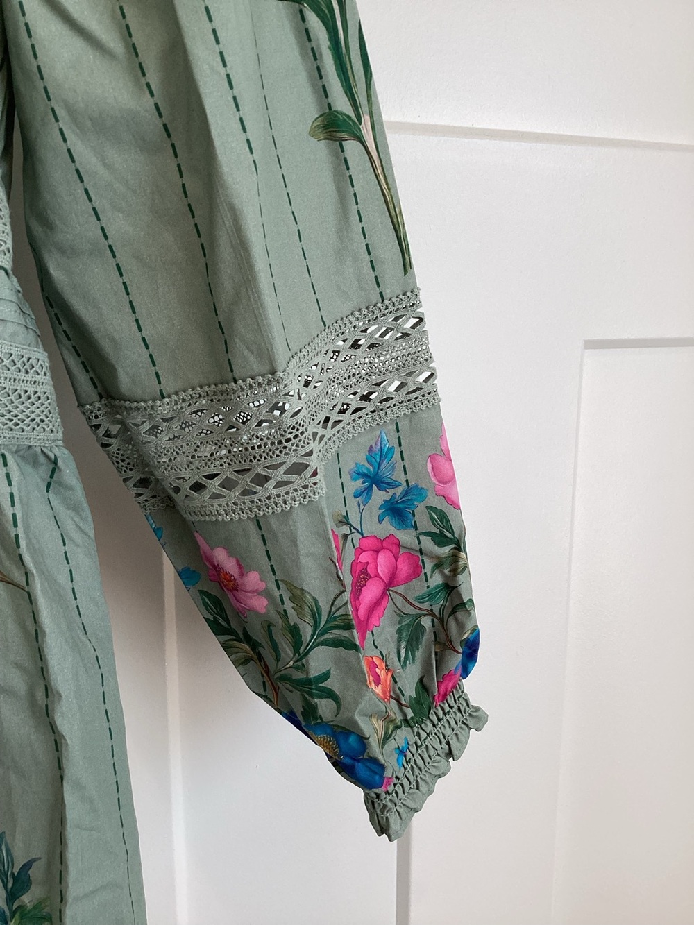 Anthropologie V-Neck Button Front Midi Dress New Small Sage Green Floral - Picture 6 of 15